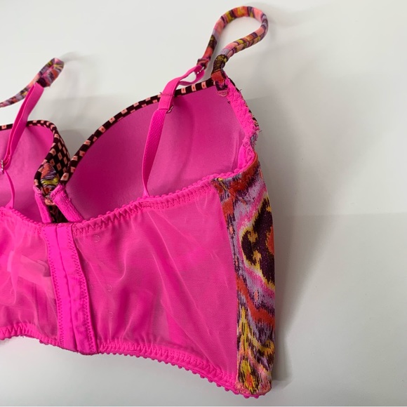 Victoria’s Secret Hot Pink Multi Boho Aztec Geometric Bustier Bikini Size 32C - Picture 8 of 13